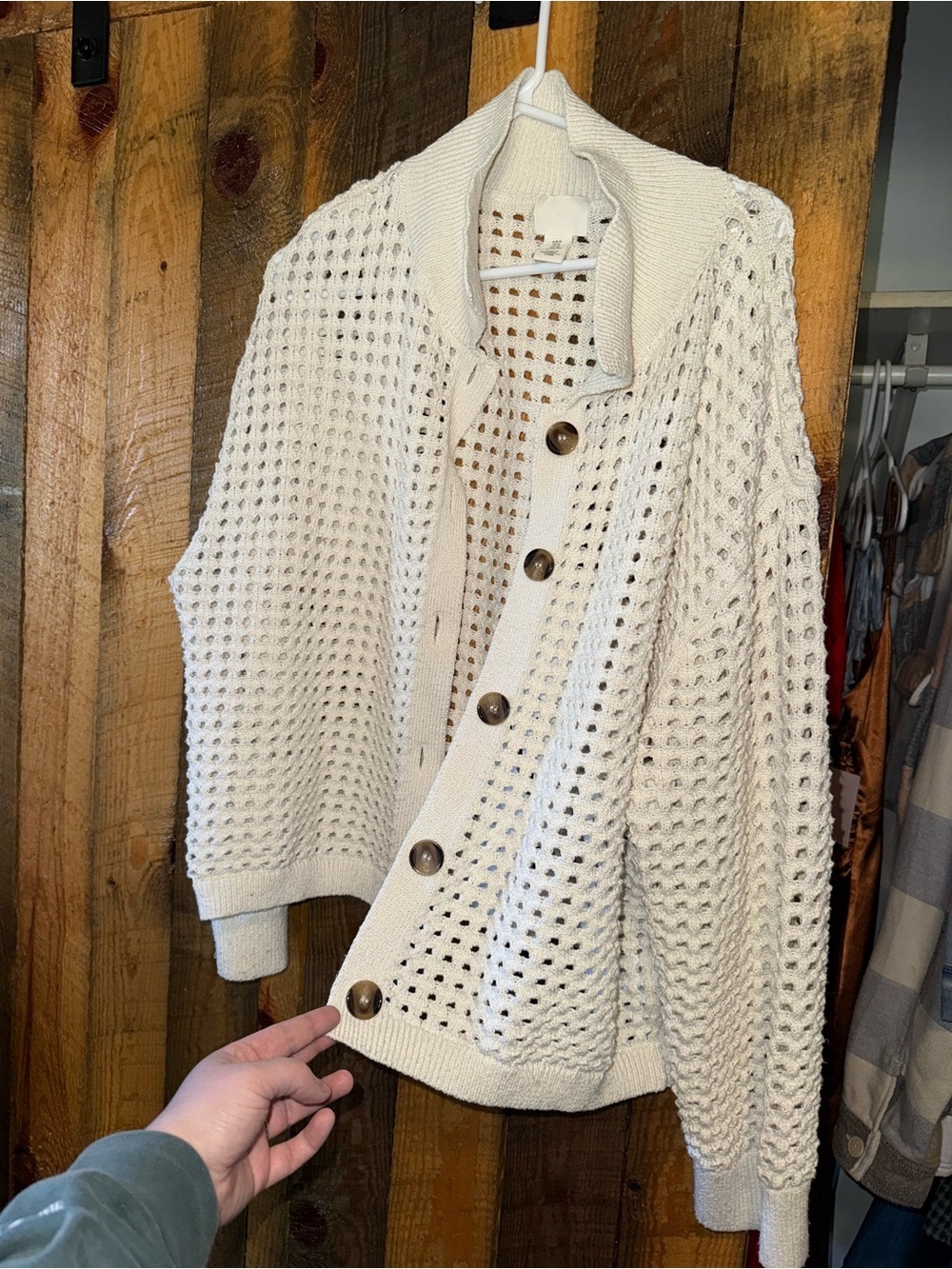 H&M Cream Open-Weave Button Cardigan
